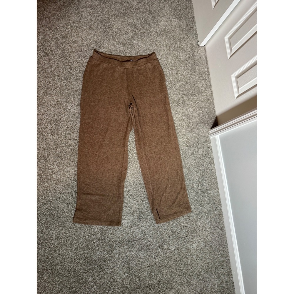Susan Graver Quiet Luxury Tan Wide Leg Knit Lounge Pants Women's Sz Medium